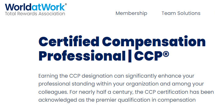 8. WorldatWork Certified Compensation Professional (CCP)